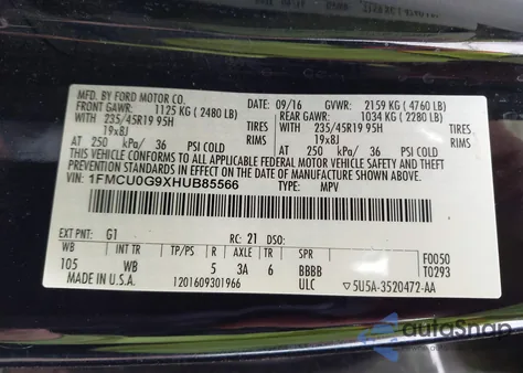 2017 Ford Escape Se from USA, damaged, VIN 1FMCU0G9XHUB85566